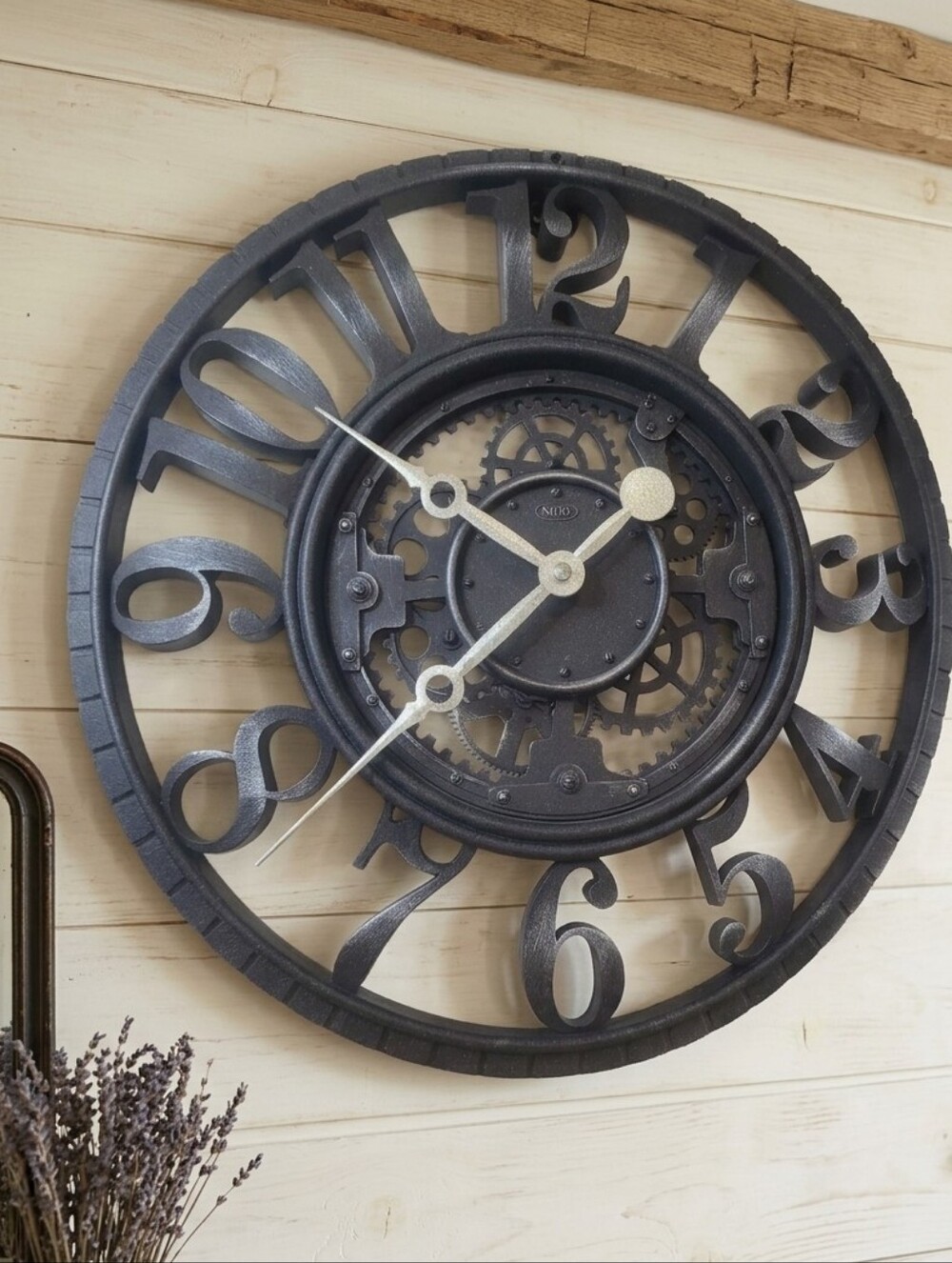 22" Hometrends Industrial Wall Clock – Black Metal Gears & Cutout Numbers